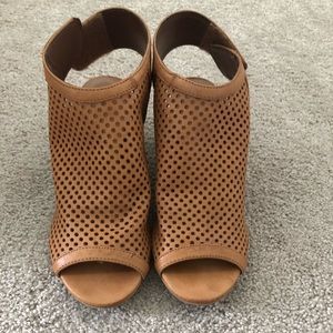 Brown open toe heels